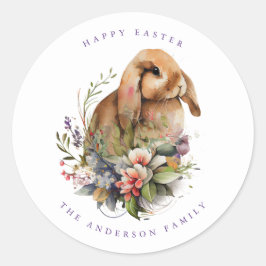 Paasbunny met bloemen ronde sticker