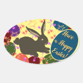 Paasbunny met Roos van eieren gepatterde ovale ste Ovale Sticker (Voorkant)