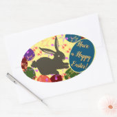 Paasbunny met Roos van eieren gepatterde ovale ste Ovale Sticker (Envelop)