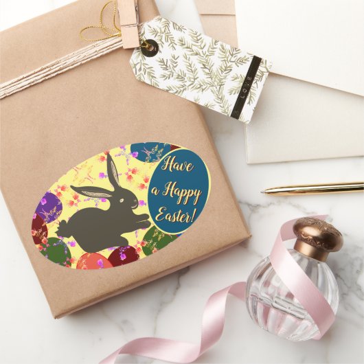 Paasbunny met Roos van eieren gepatterde ovale ste Ovale Sticker (Geschenken)