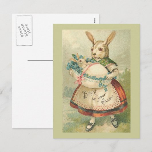 PaasBunny-moeder en Baby-Vintage Feestdagenkaart (Voorkant / Achterkant)