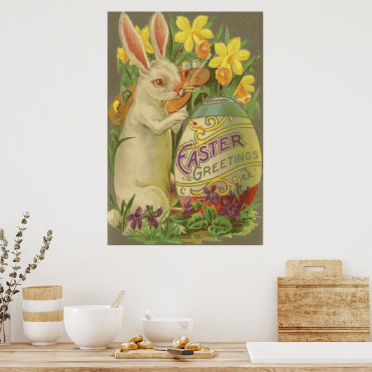 Paasbunny Painting Egg Daffodil Crocus Poster (Keuken)