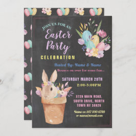 Paasbunny Party Egg Hunt Pink Chalk Basket Kaart