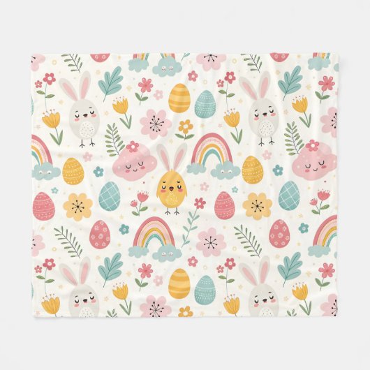 paasbunny Pattern Fleece Deken (Voorkant (Horizontaal))