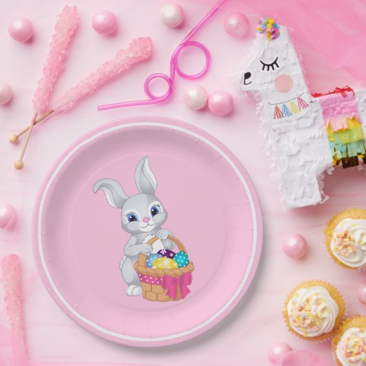 Paasbunny Rabbit Basket of Eggs Party Papieren Bordje (Feest)