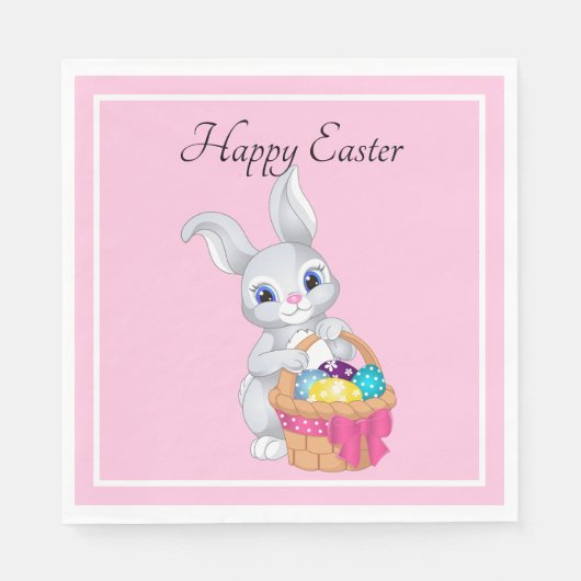 Paasbunny Rabbit Basket of Eggs Party Servet (Voorkant)