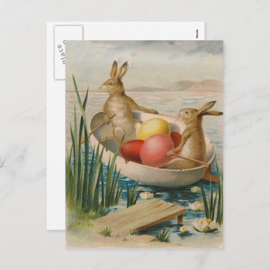 Paasbunny Rabbit Colored Egg Boat Feestdagenkaart (Voorkant / Achterkant)