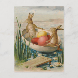 Paasbunny Rabbit Colored Egg Boat Feestdagenkaart