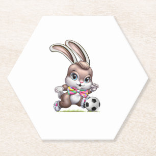 PaasBunny Rabbit Soccer T-shirt met Football voor Kartonnen Onderzetters