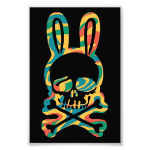 PaasBunny Retro Tie Dye Bunny Skull Cross Bone Foto Afdruk