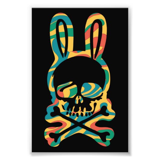 PaasBunny Retro Tie Dye Bunny Skull Cross Bone Foto Afdruk (Voorkant)