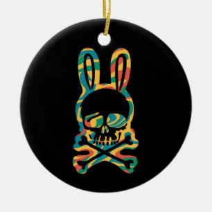 PaasBunny Retro Tie Dye Bunny Skull Cross Bone Keramisch Ornament