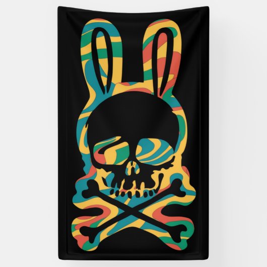PaasBunny Retro Tie Dye Bunny Skull Cross Bone Spandoek (Verticaal)