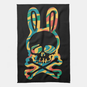 PaasBunny Retro Tie Dye Bunny Skull Cross Bone Theedoek