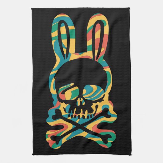 PaasBunny Retro Tie Dye Bunny Skull Cross Bone Theedoek (Verticaal)