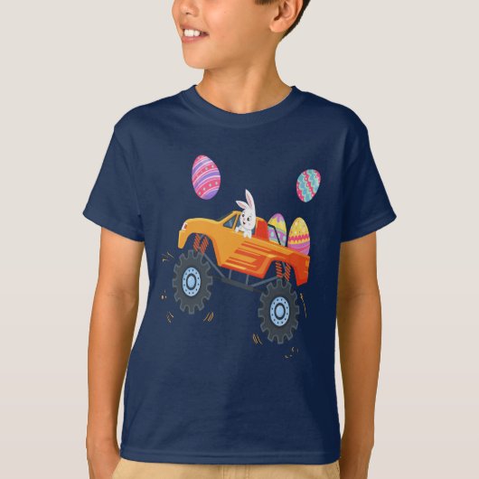 Paasbunny Riding Monster Truck Cute Boys Kinder T-shirt (Voorkant)