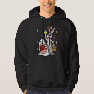 Paasbunny Riding Shark Funny Eggs Basket Boys G Hoodie