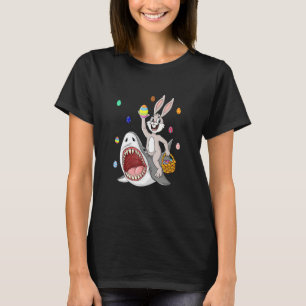 Paasbunny Riding Shark Funny Eggs Basket Boys G T-shirt