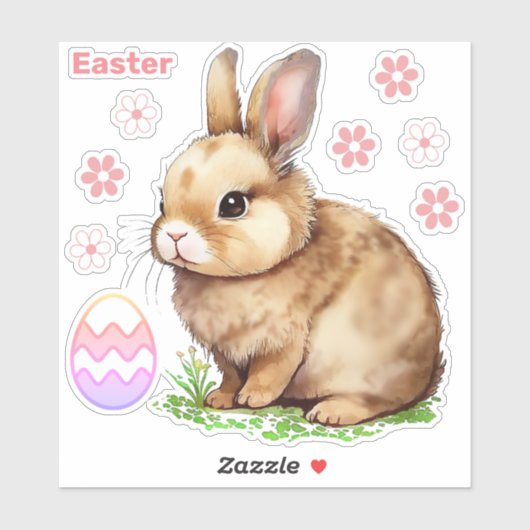 PaasBunny, Roze Bloemen en Paaseieren Sticker (Vel)