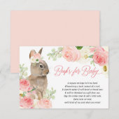 Paasbunny roze witte florale boeken voor baby informatiekaartje (Voorkant / Achterkant)