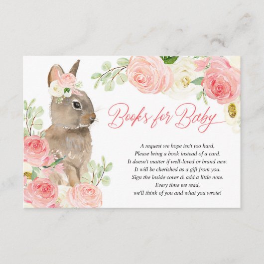 Paasbunny roze witte florale boeken voor baby informatiekaartje (Voorkant)