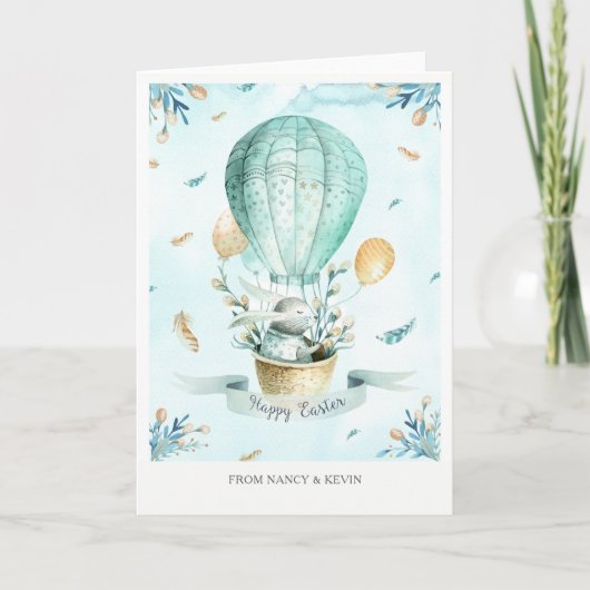 PaasBunny & Spring Flowers Happy Easter Kaart (Voorkant)