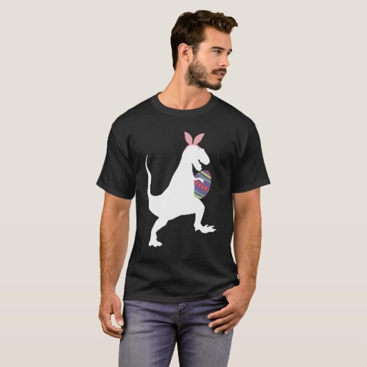 PaasBunny T-Rex Holding Easter Egg Pascha T-shirt (Voorkant volledig)