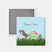 Paasbunny w Wheelbarrow of Eggs Refalleator Magneet (Voorkant / Achterkant)