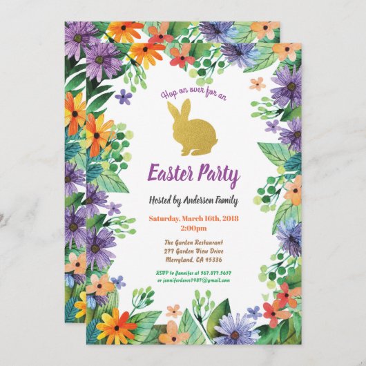 Paasbunny waterverf floral gold kaart (Voorkant / Achterkant)