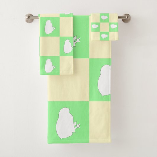 Paaschaakbordpatroon met wit kuikenmotief bad handdoek (Insitu)