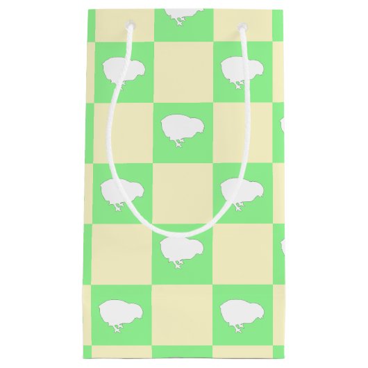 Paaschaakbordpatroon met wit kuikenmotief klein cadeauzakje (Voorkant)