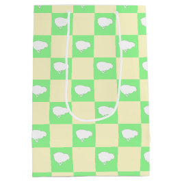 Paaschaakbordpatroon met wit kuikenmotief medium cadeauzakje