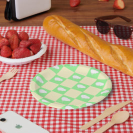 Paaschaakbordpatroon met wit kuikenmotief papieren bordje