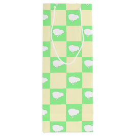 Paaschaakbordpatroon met wit kuikenmotief wijn cadeautas