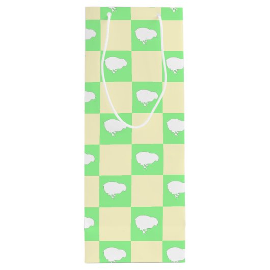 Paaschaakbordpatroon met wit kuikenmotief wijn cadeautas (Achterkant)