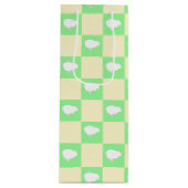 Paaschaakbordpatroon met wit kuikenmotief wijn cadeautas (Voorkant)