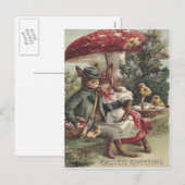 Paaschick Bunny Couple Colour Egg Mushroom Feestdagenkaart (Voorkant / Achterkant)