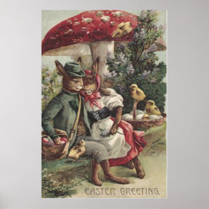 Paaschick Bunny Couple Colour Egg Mushroom Poster