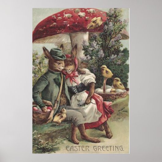 Paaschick Bunny Couple Colour Egg Mushroom Poster (Voorkant)
