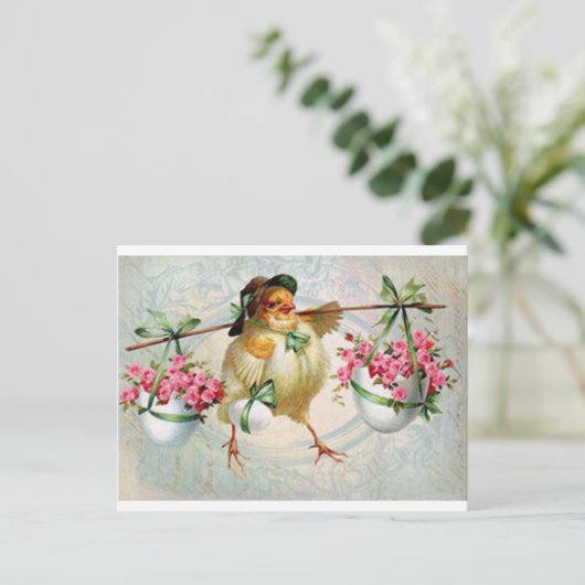 Paaschick levert bloemen briefkaart (Staand voorkant)