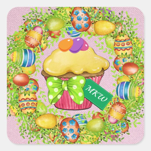 Paascupcake-sticker Vierkante Sticker (Voorkant)