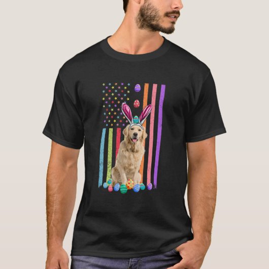 Paasdag Amerikaanse vlag Golden Retriever Dog T-shirt (Voorkant)