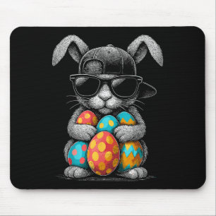 Paasdag Bunny Gezicht met Zonnebrillen Eieren Cool Muismat