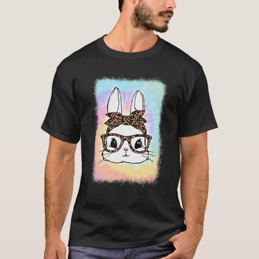 Paasdag Bunny Leopard Glasses Bandana Tie Dye B T-shirt (Voorkant)