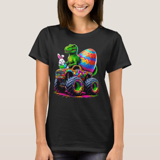 Paasdag Bunny Monster Truck Eggs Dinosaur Rabbi T-shirt (Voorkant)