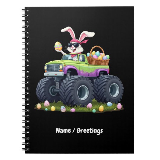 Paasdag Bunny Riding Monster Truck Eggs Kinder Notitieboek (Voorkant)