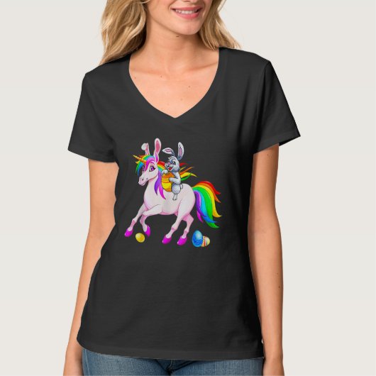 Paasdag Bunny Riding Unicorn Girls Toddler East T-shirt (Voorkant)