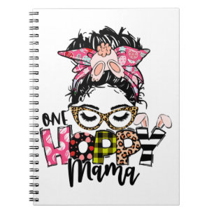 Paasdag één hoppy Mama Messy Bun Mam Bunny Leopard Notitieboek