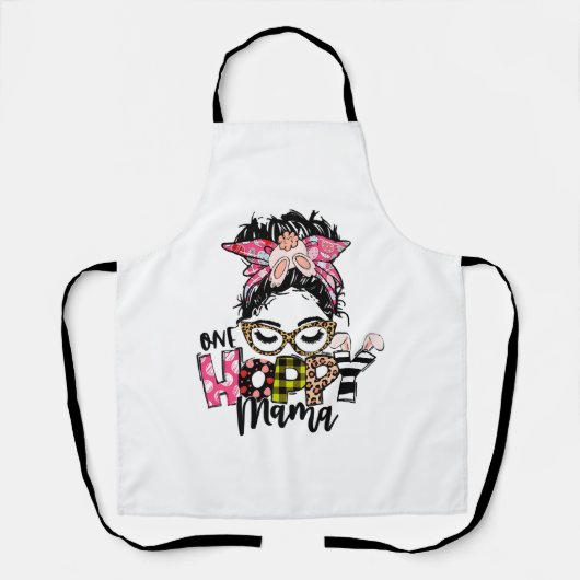 Paasdag één hoppy Mama Messy Bun Mam Bunny Leopard Schort (Voorkant)