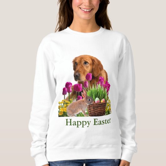 Paasdag Golden Retriever en Rabbit Spring Holiday Trui (Voorkant)